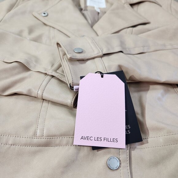 Avec Les Filles Faux Ever Leather Moto Jacket In Sahara New With Tags Women's S - Picture 8 of 16